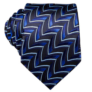 Navy Blue Black Novelty Silk Necktie Pocket Square Cufflinks Set