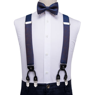 Luxury Dark Blue Brace Clip-on Men's Suspenders with Bow Tie Set