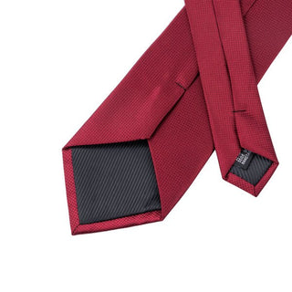 Dark Red Solid Silk Necktie Pocket Square Cufflinks Set