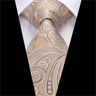 Brown Jacquard Paisley Silk Necktie Pocket Square Cufflinks Set