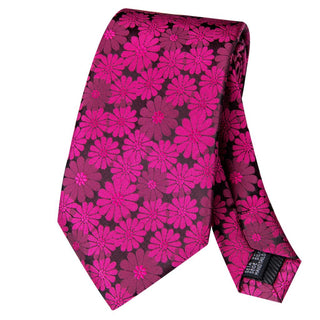 Red Floral Jacquard Silk Necktie Pocket Square Cufflinks Set