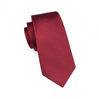 Dark Red Solid Silk Necktie Pocket Square Cufflinks Set