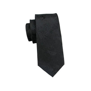 Black Novelty Pattern Silk Necktie Pocket Square Cufflinks Set