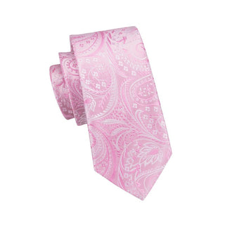 Pink Floral Silk Necktie Pocket Square Cufflinks Set