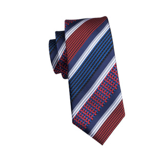 New Classic Red Blue Silk Necktie Pocket Square Cufflinks Set