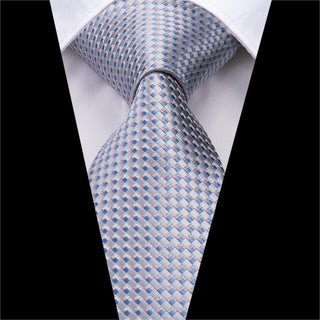 Grey Blue Novelty Pattern Silk Necktie Pocket Square Cufflinks Set