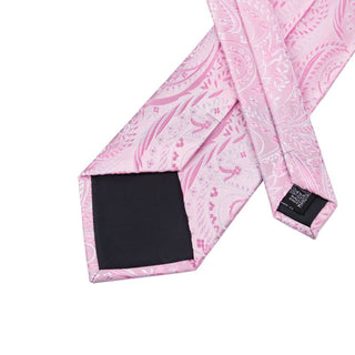 Pink Floral Silk Necktie Pocket Square Cufflinks Set