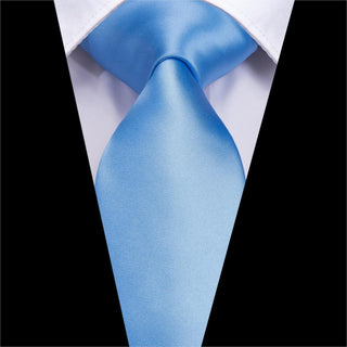 Sky Blue Solid Silk Necktie Pocket Square Cufflinks Set