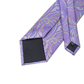 Lavender Purple Paisley Silk Necktie Pocket Square Cufflinks Set