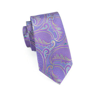 Lavender Purple Paisley Silk Necktie Pocket Square Cufflinks Set