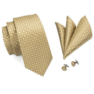 Yellow Dot Novelty Pattern Silk Necktie Pocket Square Cufflinks Set