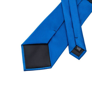 Luxury Solid Blue Silk Necktie Pocket Square Cufflinks Set