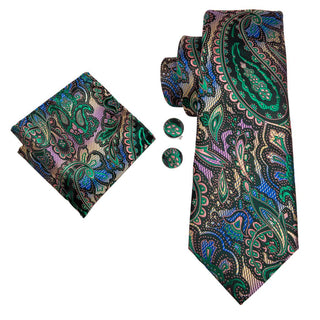 Paisley Famous Brand Silk Necktie Pocket Square Cufflinks Set