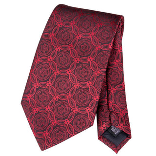 Red Fashion Floral Silk Necktie Pocket Square Cufflinks Set