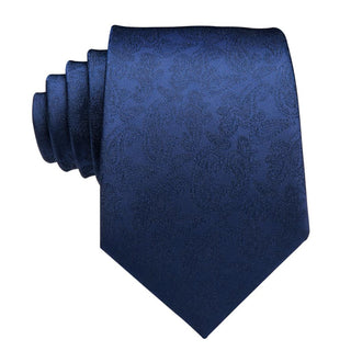 Solid Blue Paisley Silk Necktie Pocket Square Cufflinks Set