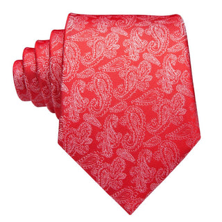 Red Paisley Silk Necktie Pocket Square Cufflinks Set