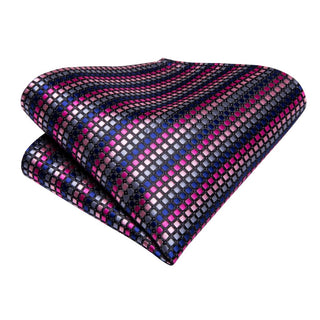 Pink Blue Striped Silk Necktie Pocket Square Cufflinks Set