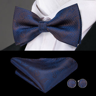 Luxury Dark Blue Brace Clip-on Men's Suspenders with Bow Tie Set