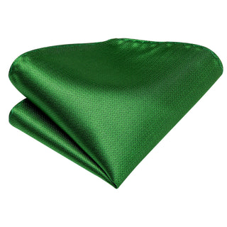 Solid Green Silk Necktie Pocket Square Cufflinks Set