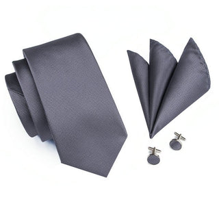 Solid Dimgray Silk Necktie Pocket Square Cufflinks Set