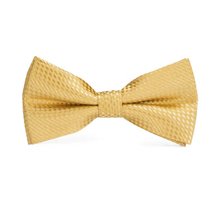 Golden Yellow Plaid Pre-tied Bow Tie Pocket Square Cufflinks Set