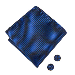 Dark Blue Black Plaid Pre-tied Bow Tie Pocket Square Cufflinks Set