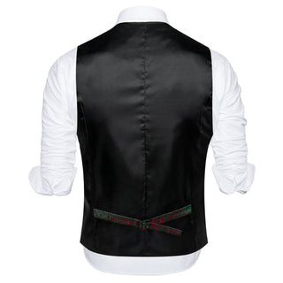 Green Red Paisley Jacquard Silk Vest Pocket Square Cufflinks Tie Set Waistcoat Suit Set