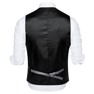 Silver Floral Jacquard V Neck Silk Vest Pocket Square Cufflinks Tie Set Waistcoat Suit Set