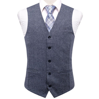 New Grey Solid Wool Silk Single Vest Waistcoat