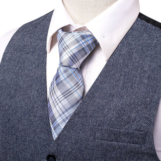 New Grey Solid Wool Silk Single Vest Waistcoat