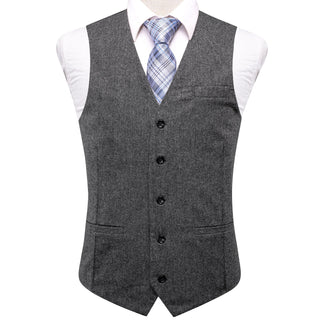 New Dark Grey Solid Silk Single Vest Waistcoat