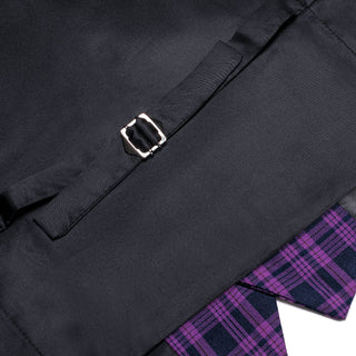 New Black Purple Plaid Silk Single Vest Waistcoat