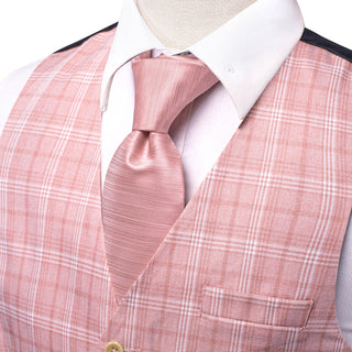 New Pink White Plaid Silk Single Vest Waistcoat