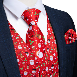 Christmas Red Santa Claus Jacquard Novelty Silk Vest Pocket Square