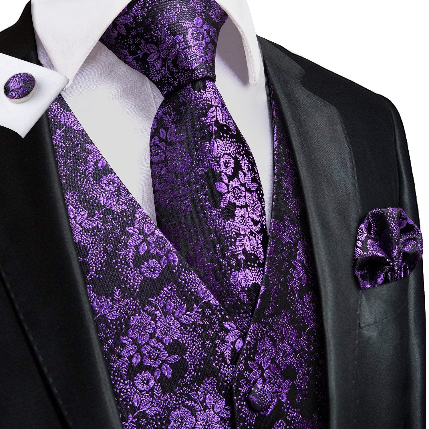 Black Tux Purple Vest Purple Shirt With Bow Black Blazer 3pc