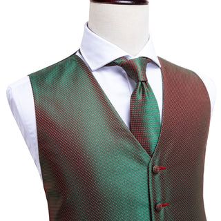 Green Red Plaid Men's Vest Pocket Square Cufflinks Tie Set Waistcoat Suit Set