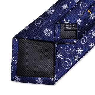 Solid Blue Snowflake Christmas Silk Necktie Pocket Square Cufflinks Set