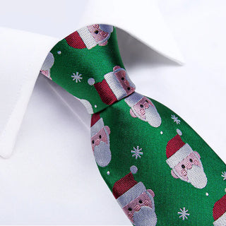 Green Solid Santa Claus Christmas Silk Necktie Pocket Square Cufflinks Set