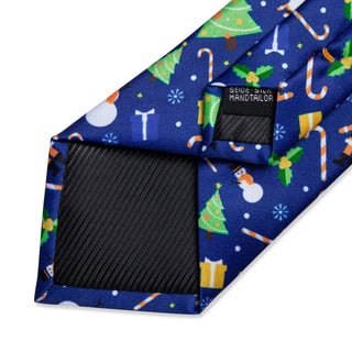 Christmas Blue Santa Novelty Silk Necktie Pocket Square Cufflinks Set