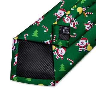 Christmas Green Santa Novelty Silk Necktie Pocket Square Cufflinks Set