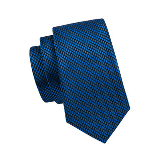 Shining Navy Blue Geometric Silk Necktie Pocket Square Cufflinks Set