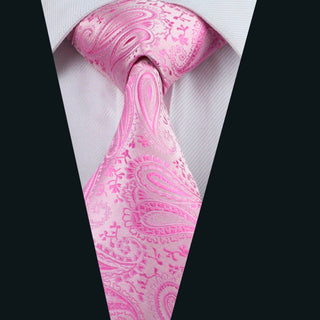 Pink Paisley Silk Men's Necktie Pocket Square Cufflinks Set