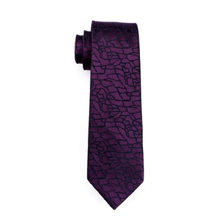 Dark Purple Black Plaid Silk Necktie Pocket Square Cufflinks Set