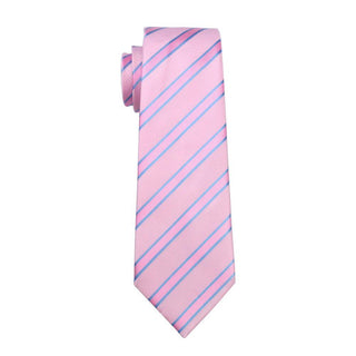 Pink Blue Striped Silk Necktie Pocket Square Cufflinks Set
