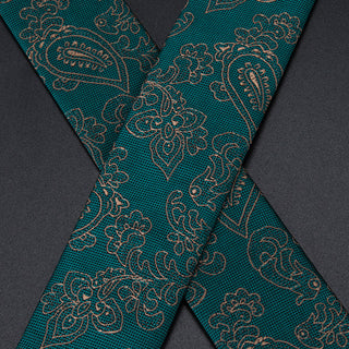 Dark Green Floral Brace Clip-on Men's Suspenders with Bow Tie Set