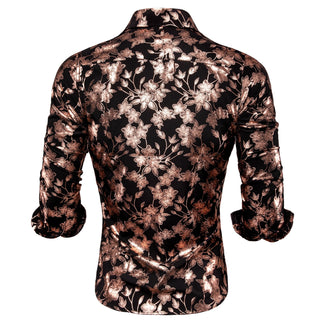New Black Brown Floral Men's Long Sleeve Shirt
