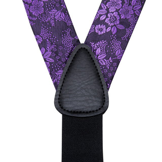 Luxury Purple Floral Brace Clip-on Men's Suspender with Bow Tie Set