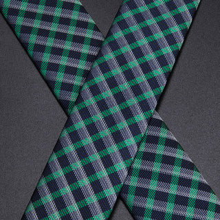 Green Blue Plaid Brace Clip-on Men's Suspenders with Bow Tie Set