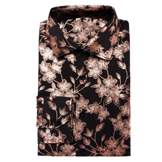 New Black Brown Floral Men's Long Sleeve Shirt