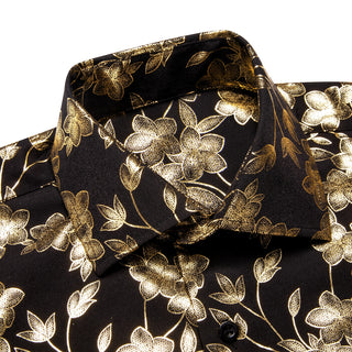 New Golden Black Floral Men's Long Sleeve Shirt